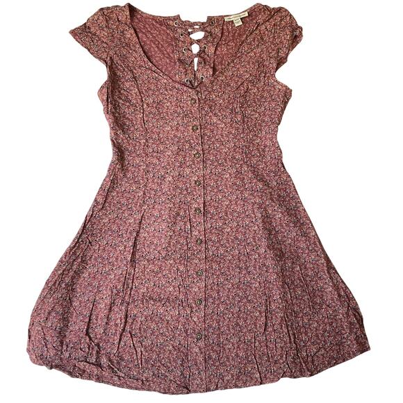 American Eagle Outfitters Women Dress M Mauve Floral Fit & Flare Cottagecore - Picture 1 of 11